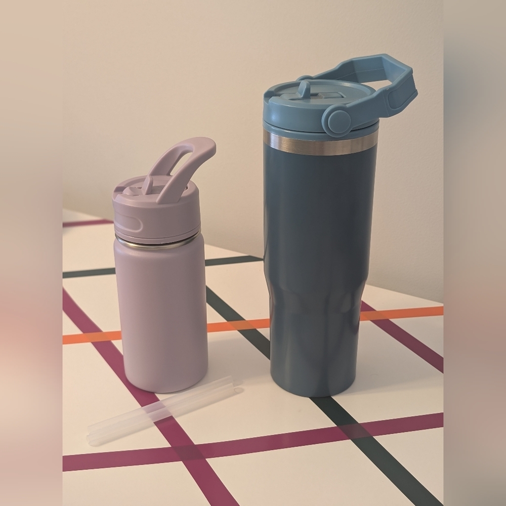 Two New Water Bottles With Straws And Handles